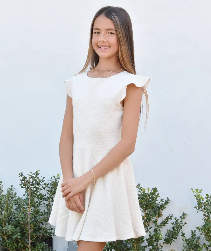 New Season Fashion Preview By Debra Girls Nadine Ivory Boucle Flutter Sleeve Fit and Flare Dress New Season Fashion Preview By Debra Girls Nadine Ivory Boucle Flutter Sleeve Fit and Flare Dress