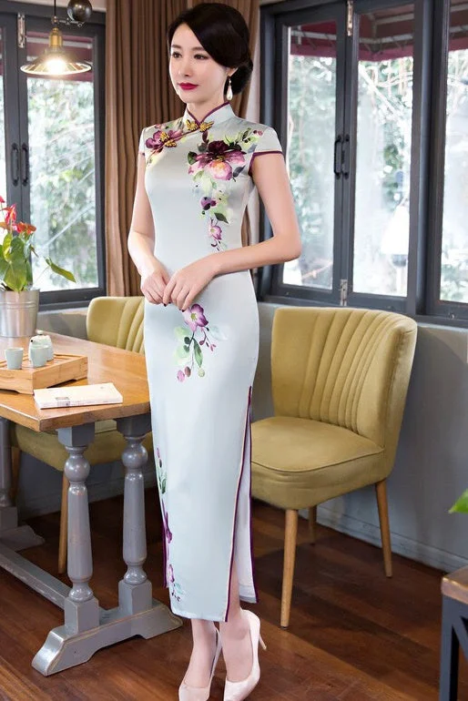 Limited Stock, Big Discounts Floral Print Long Qipao Dress