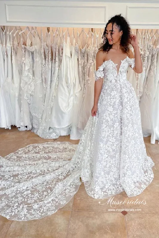 Comfortable Casual Women’s Clothing Roycebridal Gorgeous A-line Off-the-Shoulder Wedding Dresses With Lace Appliques, MW954 Comfortable Casual Women’s Clothing Roycebridal Gorgeous A-line Off-the-Shoulder Wedding Dresses With Lace Appliques, MW954