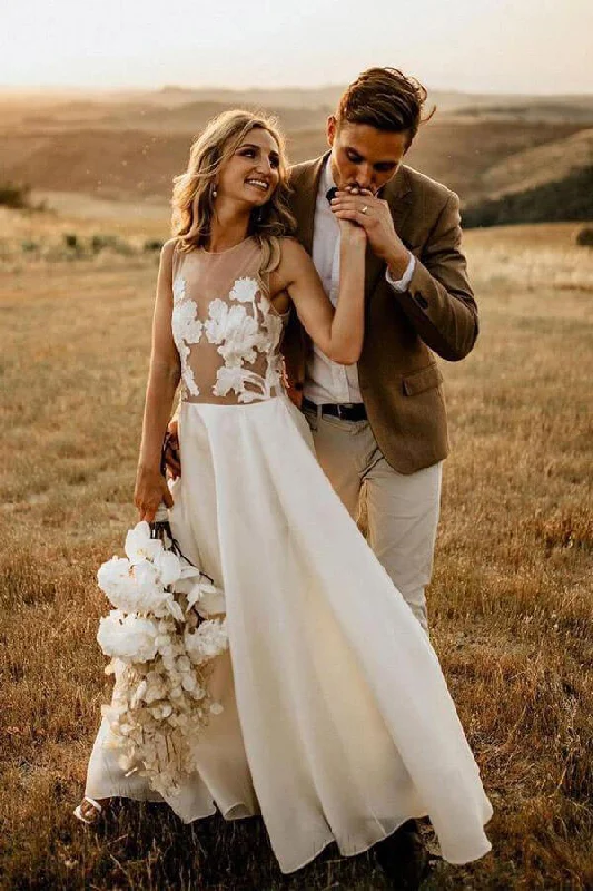 Casual Women’s Clothing Roycebridal Chiffon Floral Lace Round Neck Floor Length Beach Wedding Dresses, MW1001 Casual Women’s Clothing Roycebridal Chiffon Floral Lace Round Neck Floor Length Beach Wedding Dresses, MW1001