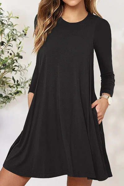 Fashionable Tops for Women Round Neck Long Sleeve Mini Dress
