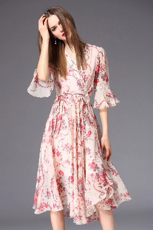 Trendy Threads Floral Print Dress W/ Ruffle Detail