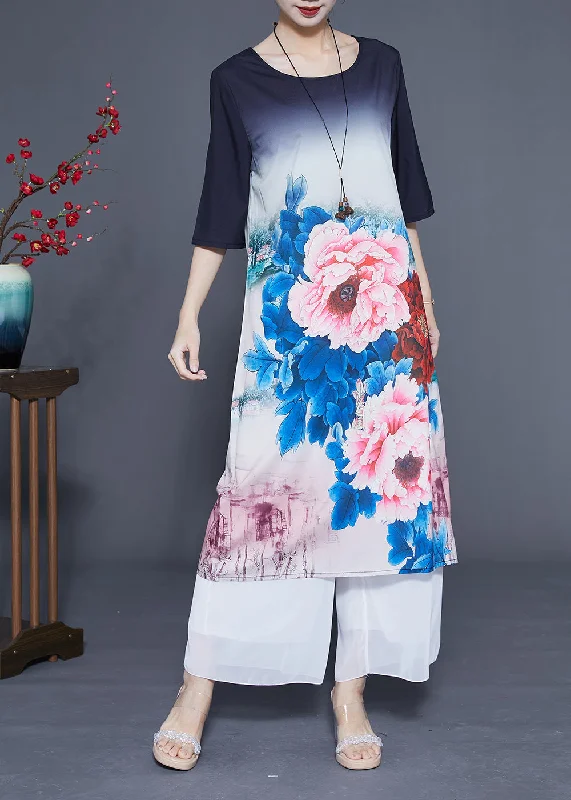 Versatile Women’s Fashion Women Gradient Color O-Neck Floral Print Silk Vacation Dresses Half Sleeve Versatile Women’s Fashion Women Gradient Color O-Neck Floral Print Silk Vacation Dresses Half Sleeve