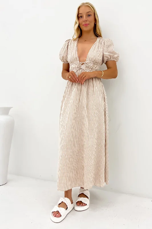 Seize Bargains Bellamy Maxi Dress Beige Gingham