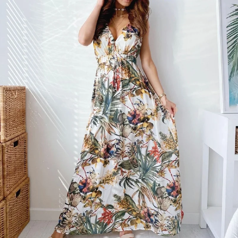 Bold Fashion Beach Floral Print Halter Strap Sundress