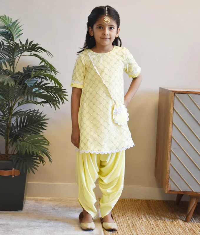 Versatile Wardrobe Essentials Pre-Order - Yellow Net Sequence Dhoti Set  for Girls
