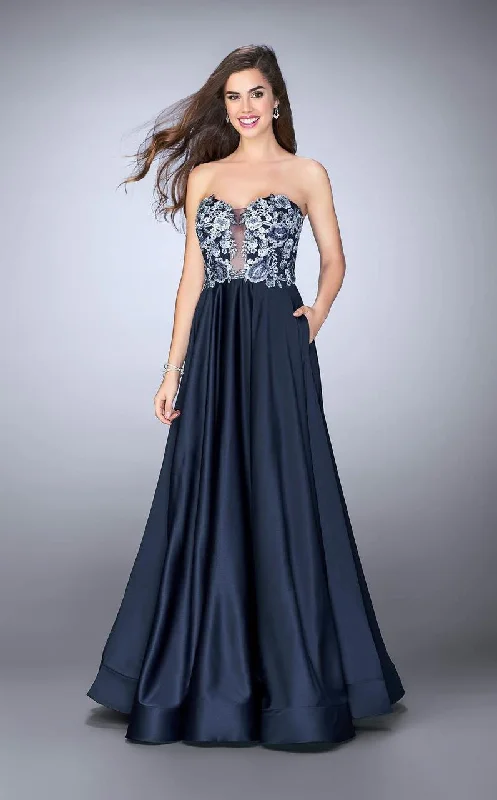 Women’s Stylish Outerwear La Femme - 23881 Delicate Deep Sweetheart Illusion A-Line Long Evening Gown Women’s Stylish Outerwear La Femme - 23881 Delicate Deep Sweetheart Illusion A-Line Long Evening Gown
