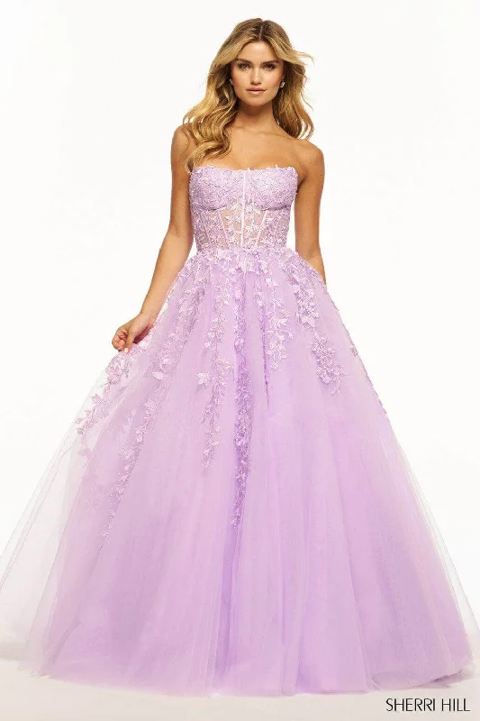 Elegant Attire For The Modern Lady Sherri Hill 55993 - Strapless Foliage Appliqued Ballgown Elegant Attire For The Modern Lady Sherri Hill 55993 - Strapless Foliage Appliqued Ballgown