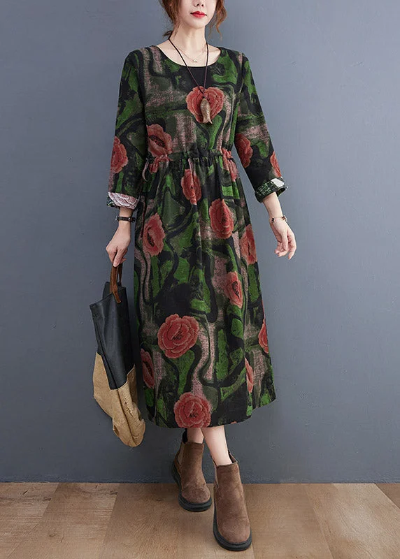 Trendy Women’s Outfits for Casual Wear Women Green O-Neck Floral Print Cotton Long Dress Long Sleeve Trendy Women’s Outfits for Casual Wear Women Green O-Neck Floral Print Cotton Long Dress Long Sleeve