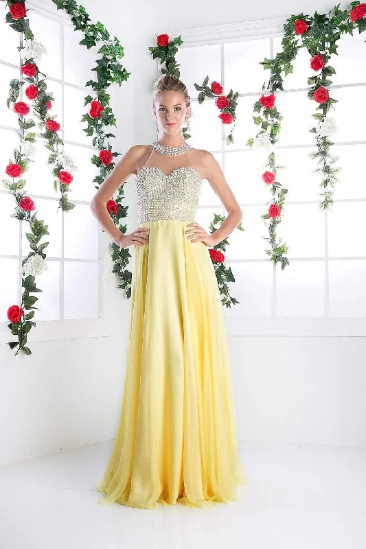 Weekend Sale Cinderella Divine - High Halter Pearl Adorned Bodice Chiffon Gown