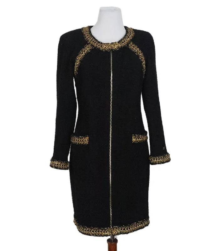 Women's Fashion Essentials Chanel Black & Gold Wool Dress sz 10
