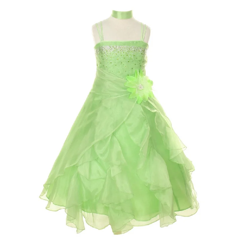 New Season Fashion Preview Big Girls Lime Crystal Organza Cascade Ruffle Dress 8-14