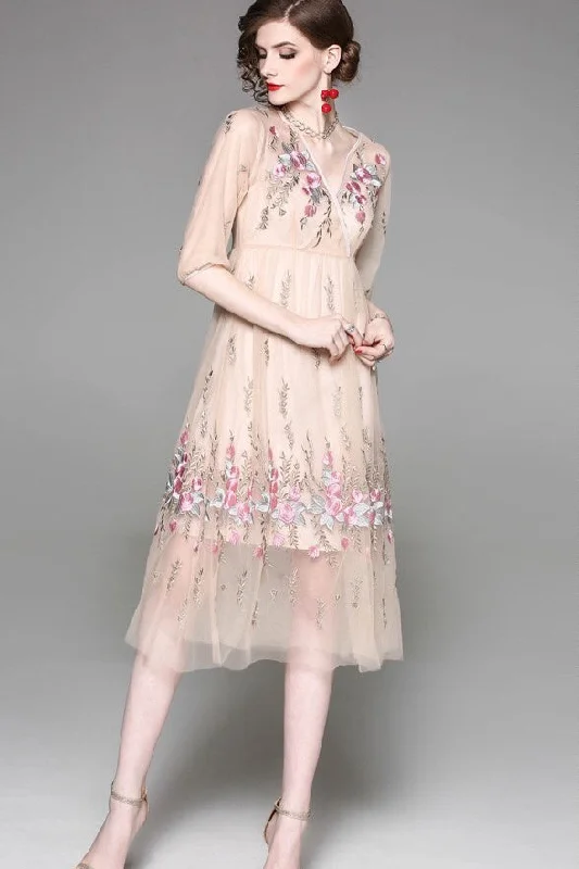 Must Haves V Neck Floral Embroidered Dress
