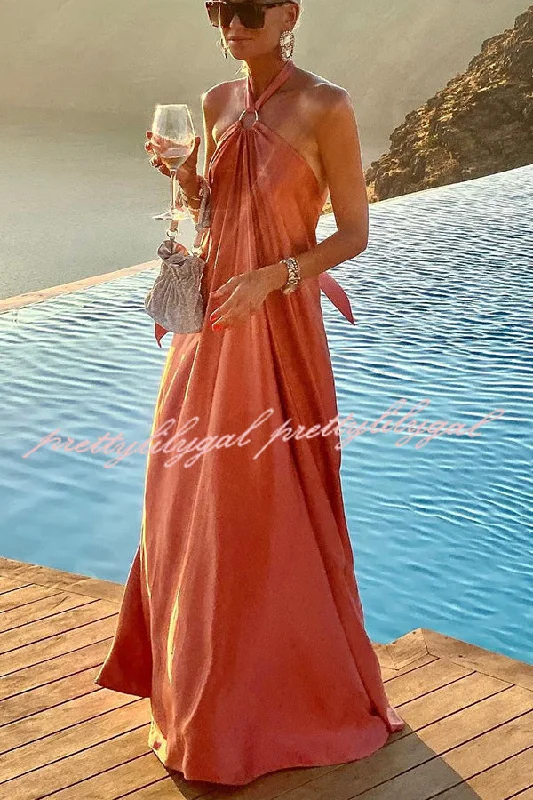 Clothing Sales Classy and Fabulous Satin Halter Backless Maxi Dress