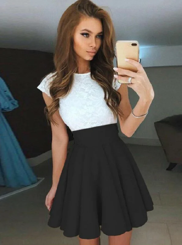 Chic Outfits Lace Party Cocktail Mini Dresses Cap Sleeves Prom Dress OM243