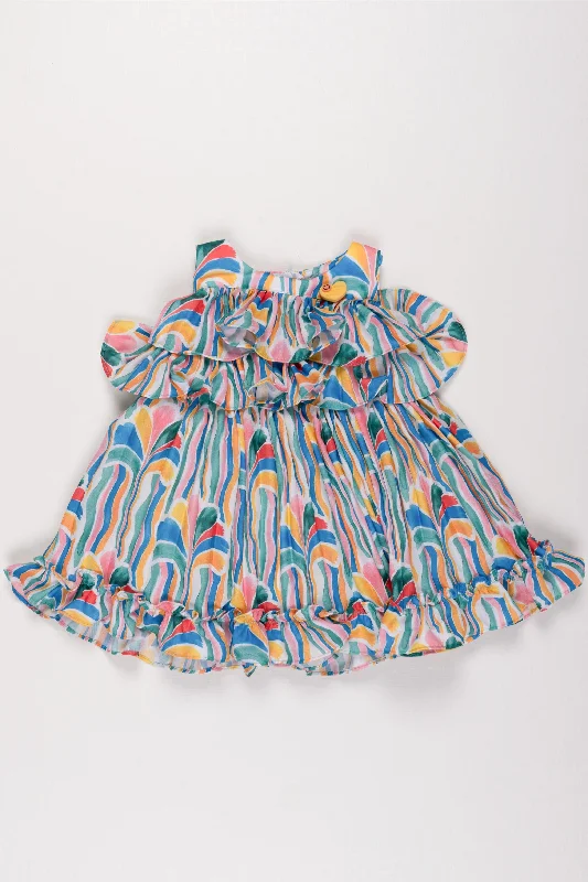 Vintage Fashion Rainbow Striped Ruffle Baby Frock for Girls