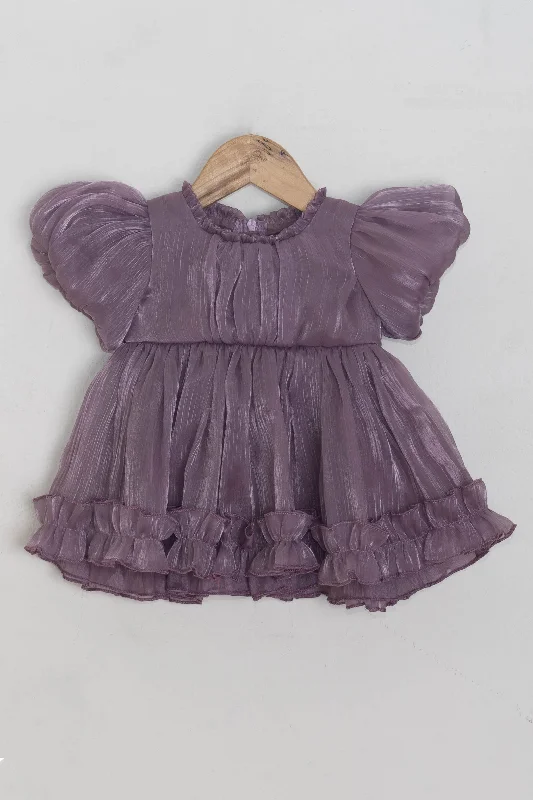 Exclusive Sale Stunning Purple Solid Pattern With Ruffled Sleeve Organza Frock For Baby girls Exclusive Sale Stunning Purple Solid Pattern With Ruffled Sleeve Organza Frock For Baby girls