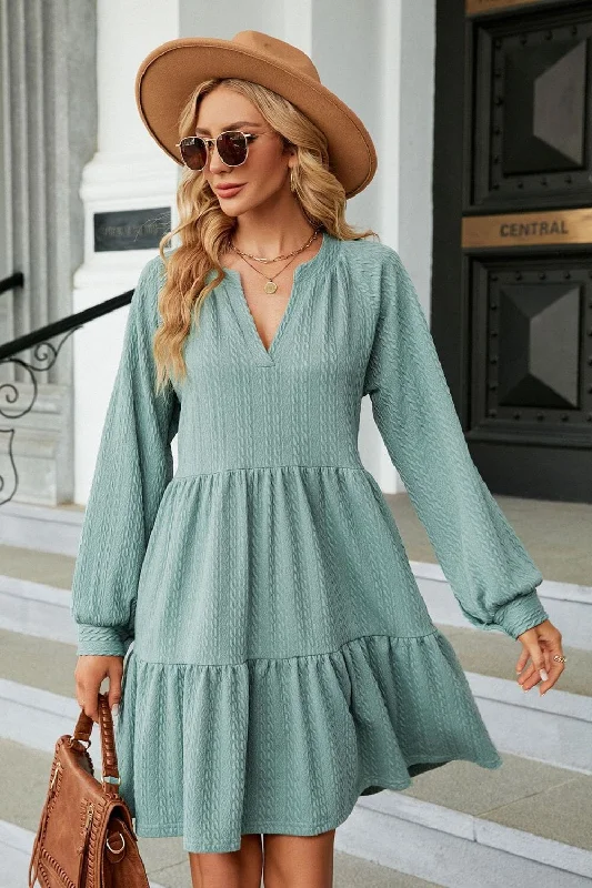 Fashionista Favorites Notched Neck Long Sleeve Mini Dress