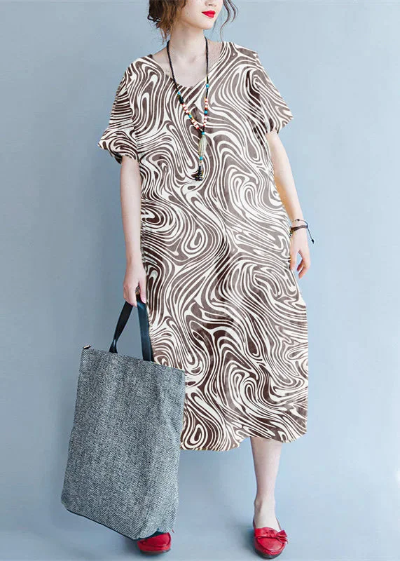 New Season Fashion Preview women brown Midi linen dresses trendy plus size traveling clothing vintage back open floral cotton dresses