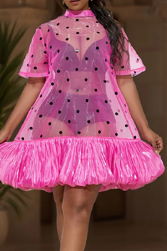 Fashion Forward Polka Dot Romantic See-Through Ruffled Mini Dress
