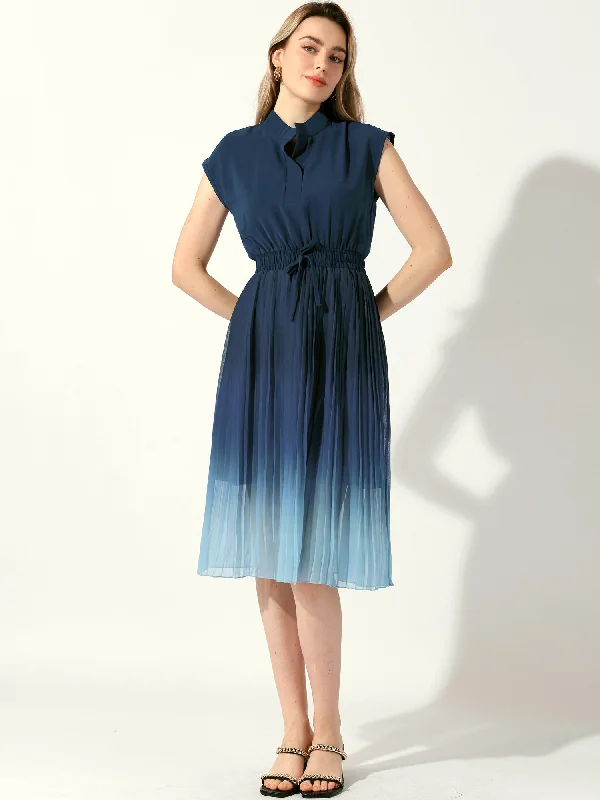 Sale Event, Prices Rock Sleeveless Notch Neck Smocked Waist Pleated Gradient A-Line Midi Dress Sale Event, Prices Rock Sleeveless Notch Neck Smocked Waist Pleated Gradient A-Line Midi Dress