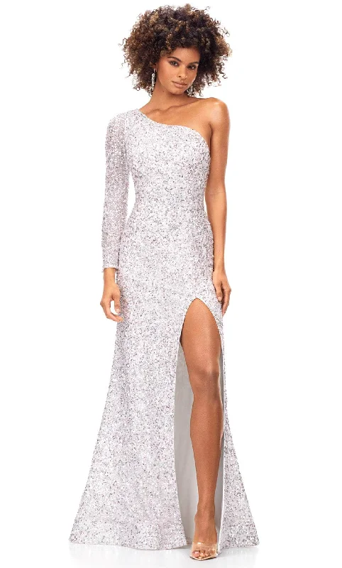 Popular Collection Ashley Lauren 1977 - Sequined Asymmetric Neck Evening Gown