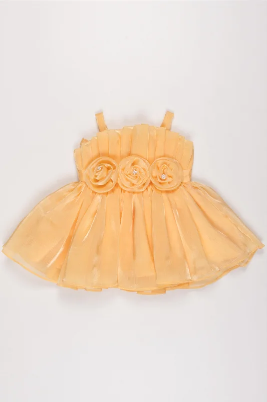 Clothes For Woman Golden Sunshine Yellow Organza Party Frock with Rose Embellishments for Girls Clothes For Woman Golden Sunshine Yellow Organza Party Frock with Rose Embellishments for Girls