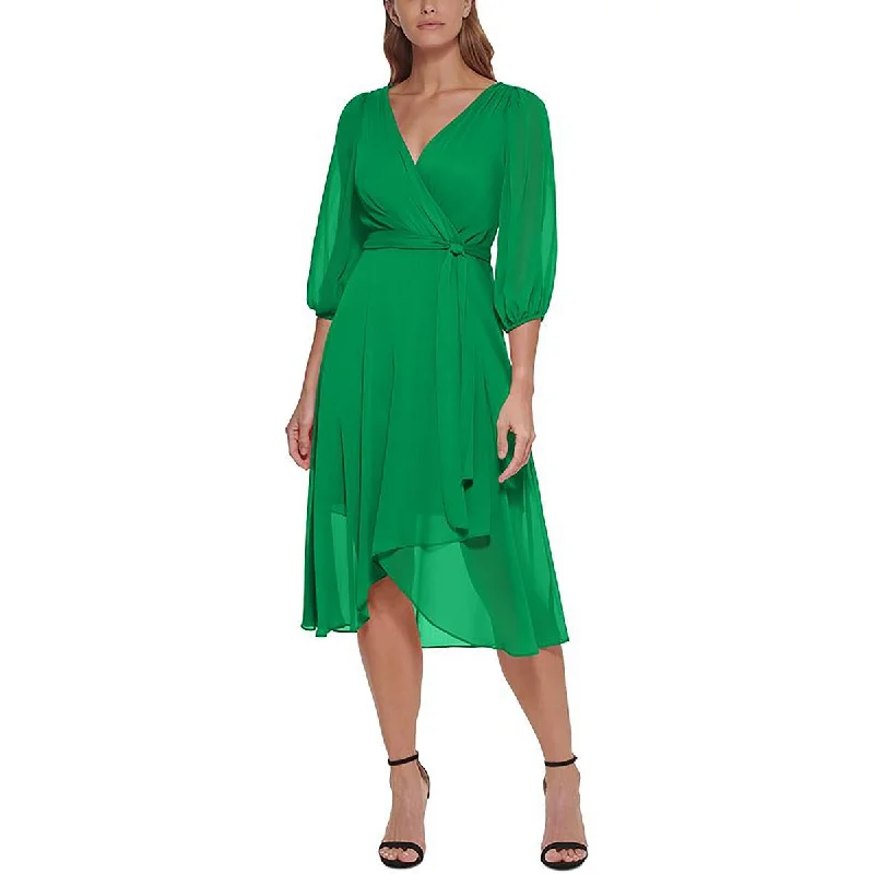 Bold and Elegant Women’s Fashion DKNY Womens Surplice Faux Wrap Midi Dress