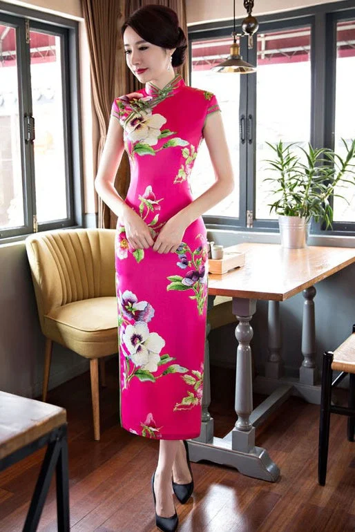 Insane Discount Onslaught Floral Print Long Qipao Dress