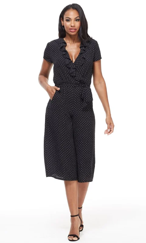Eclectic Style Wardrobe London Times - Ruffled V-Neck Polka Dot Jumpsuit T4135MSC