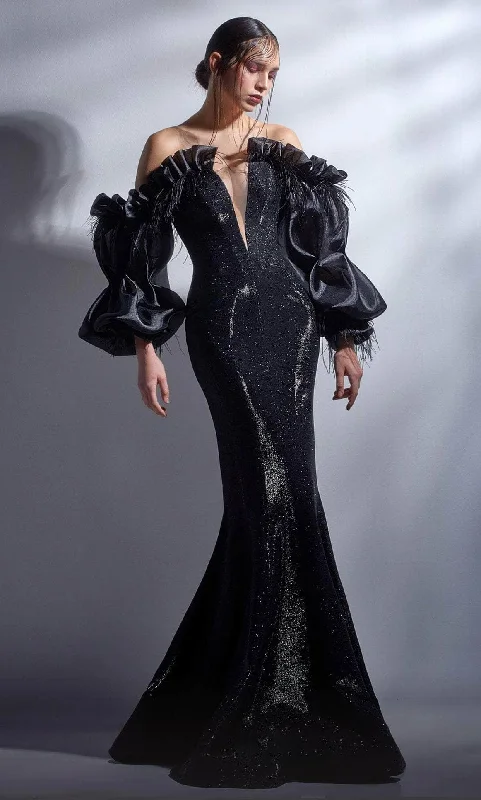 VIP Member Discount MNM Couture G1252 - Ruffle and Puffed Glittered Gown