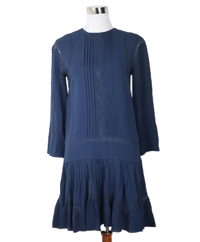 Women's High-Fashion Garments Chloe Navy Silk & Lace Dress sz 6