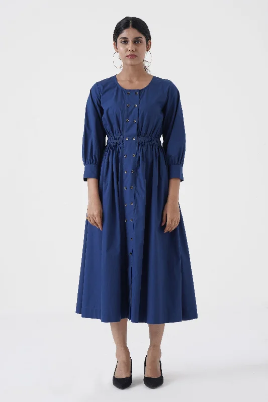 Affordable Women's Clothing Online Euphoric - Double button placket dress - Blue