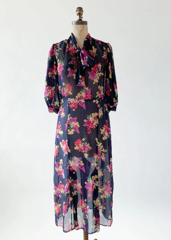 Explore What's New Vintage 1930s Floral Silk Chiffon Dress
