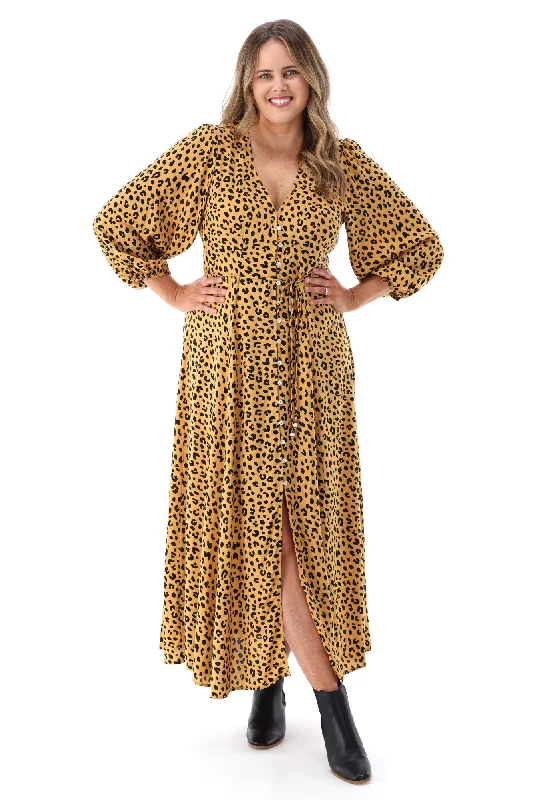 Trendy Online Boutiques Iris Maxi Button Front Maxi Dress Leopard