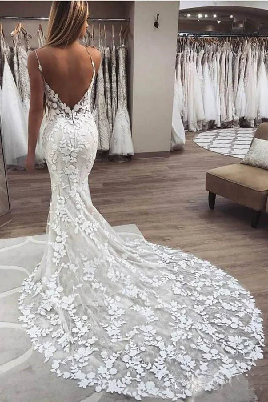 Festival Fashion Roycebridal Spaghetti Strap Vintage Mermaid Lace Appliques Wedding Dress,MW288