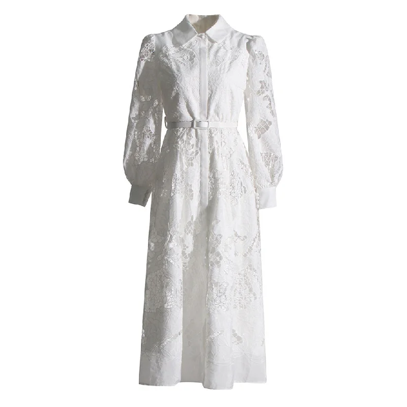 Chic Women’s Clothing for Work and Travel Chic Collared Blouson Sleeve Button Up Belted Guipure Lace Shirt Midi Dress Chic Women’s Clothing for Work and Travel Chic Collared Blouson Sleeve Button Up Belted Guipure Lace Shirt Midi Dress