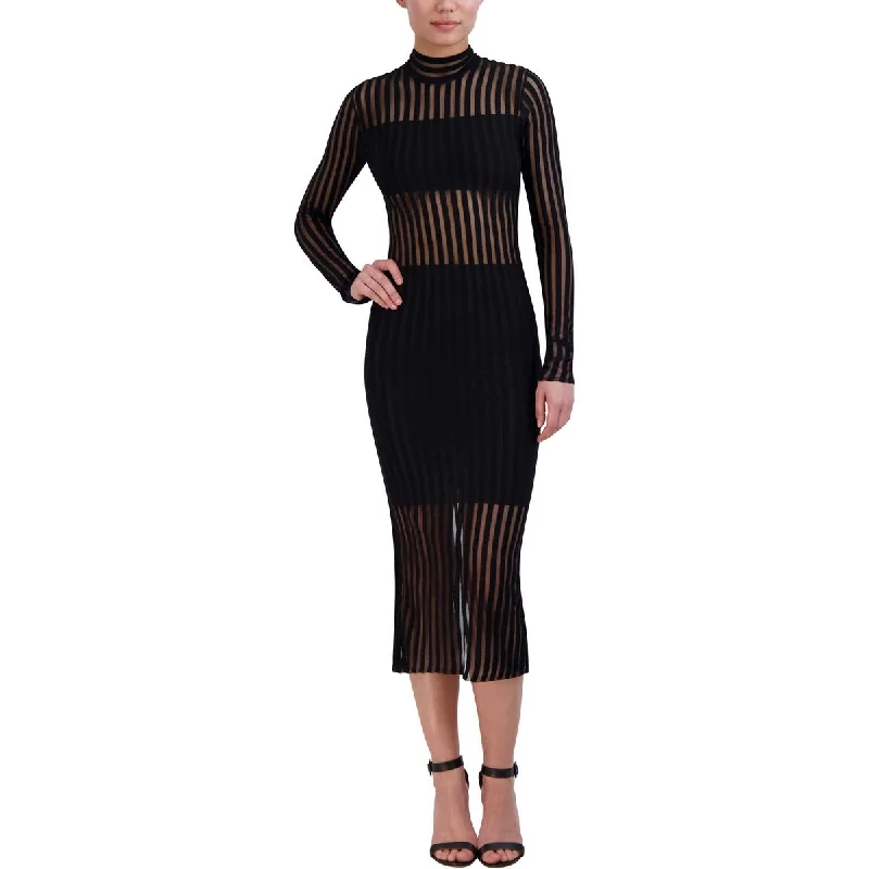 Online Impressions Boutique BCBGMAXAZRIA Womens Sheer Striped Midi Dress