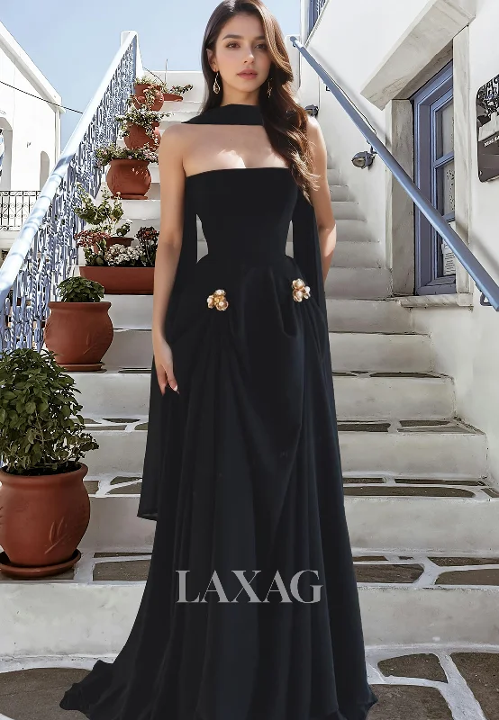 Sophisticated Style Tube Top Off-Shoulder Sleeveless A-Line Prom Dress Metallic Floral Embellished Pleated Party Gowns Sophisticated Style Tube Top Off-Shoulder Sleeveless A-Line Prom Dress Metallic Floral Embellished Pleated Party Gowns