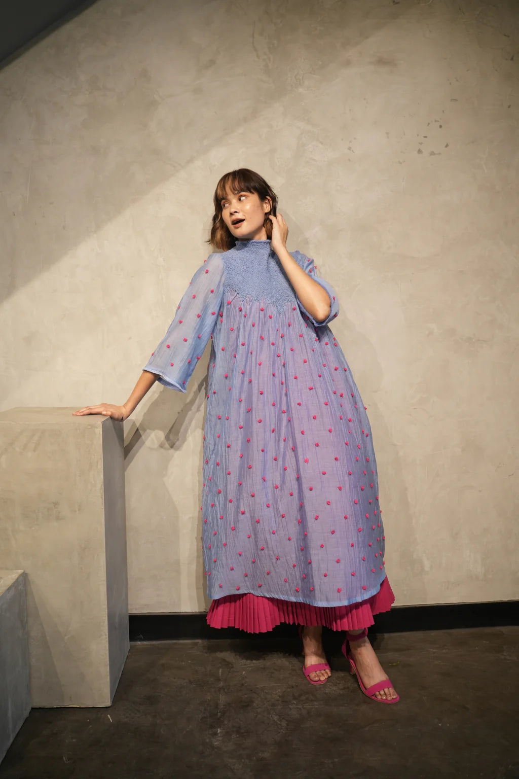 The Good Stuff BLUE SMOCKED IN LOVE DRESS