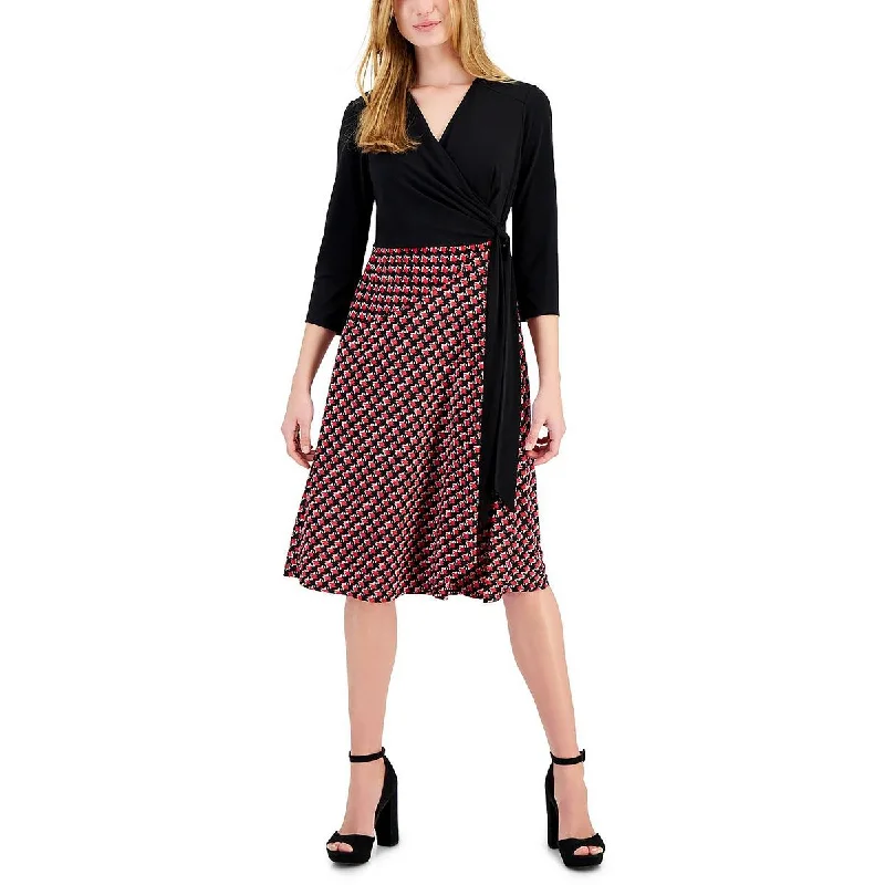 Final Sale Robbie Bee Womens Houndstooth  Midi Dress