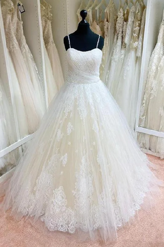 Trendy Boutiques Online Roycebridal Tulle Ball Gown Spaghetti Straps Lace Appliques Wedding Dresses, MW975 Trendy Boutiques Online Roycebridal Tulle Ball Gown Spaghetti Straps Lace Appliques Wedding Dresses, MW975