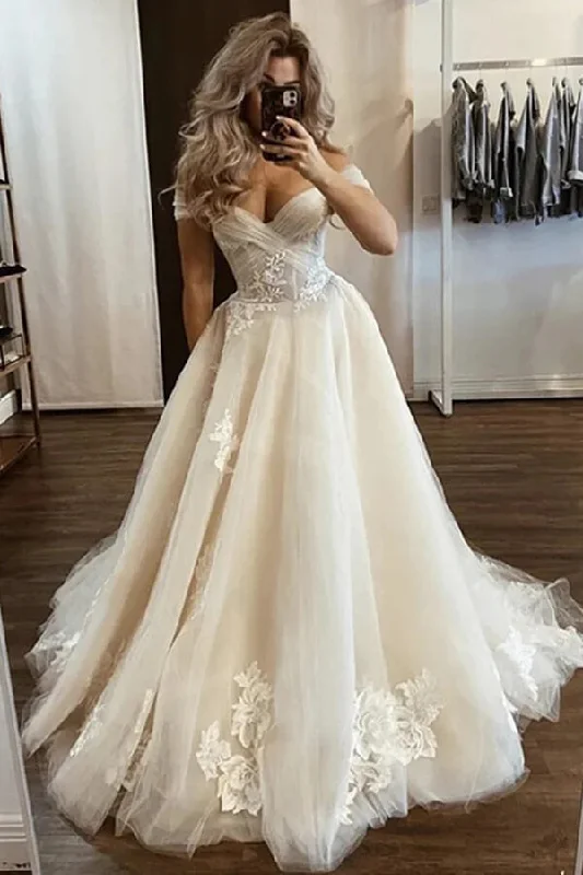 Women’s Fashion Clothing Roycebridal Tulle A-line Off-the-Shoulder Wedding Dresses With Floral Appliques, MW1003 Women’s Fashion Clothing Roycebridal Tulle A-line Off-the-Shoulder Wedding Dresses With Floral Appliques, MW1003