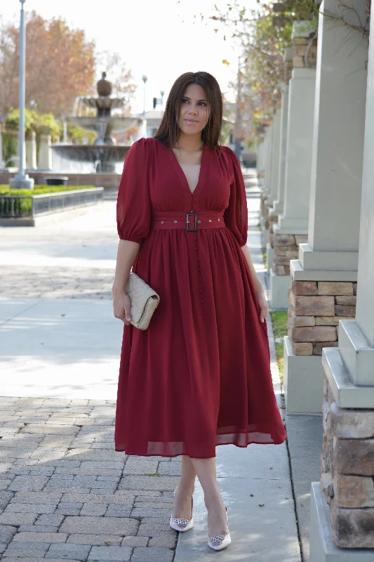 Budget-Friendly Fashion Bianca Merlot Midi Dress