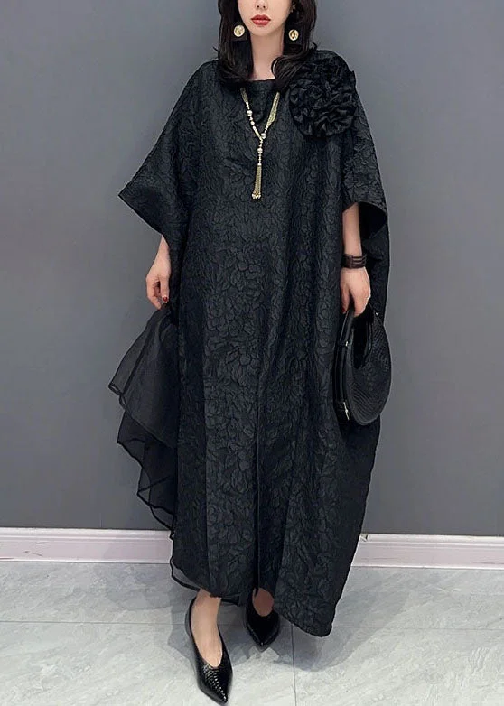 Women's Clothing Boutique Plus Size Black Floral Tulle Patchwork Cotton Long Dresses Summer Women's Clothing Boutique Plus Size Black Floral Tulle Patchwork Cotton Long Dresses Summer
