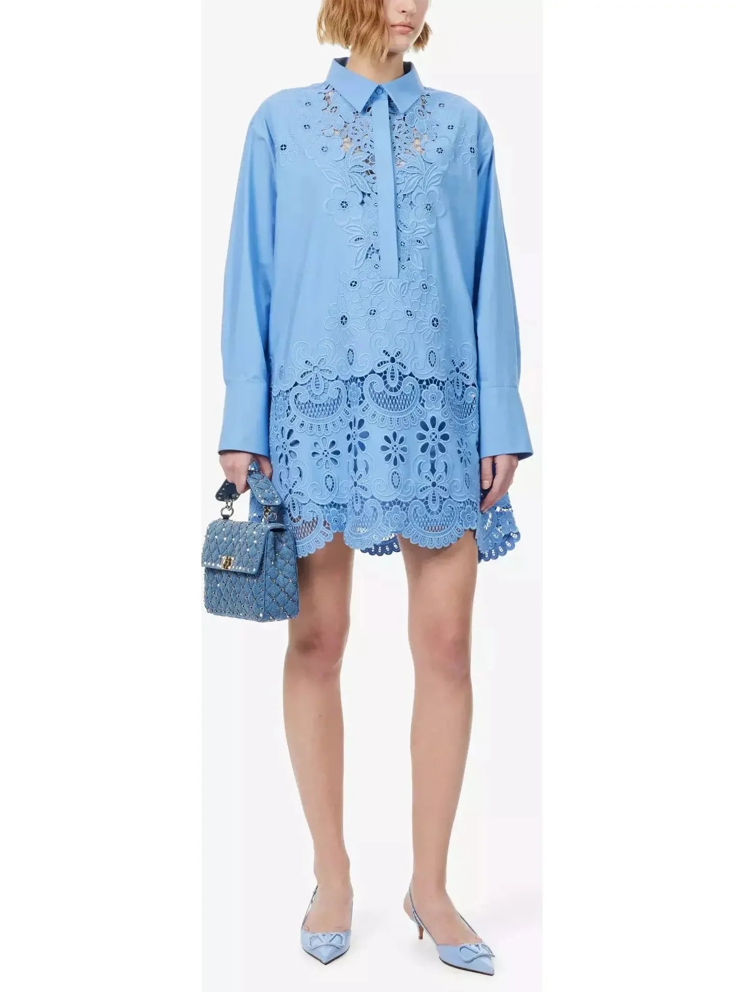 Fashion Sale Scallop-Trim Collar Cotton Mini Dress