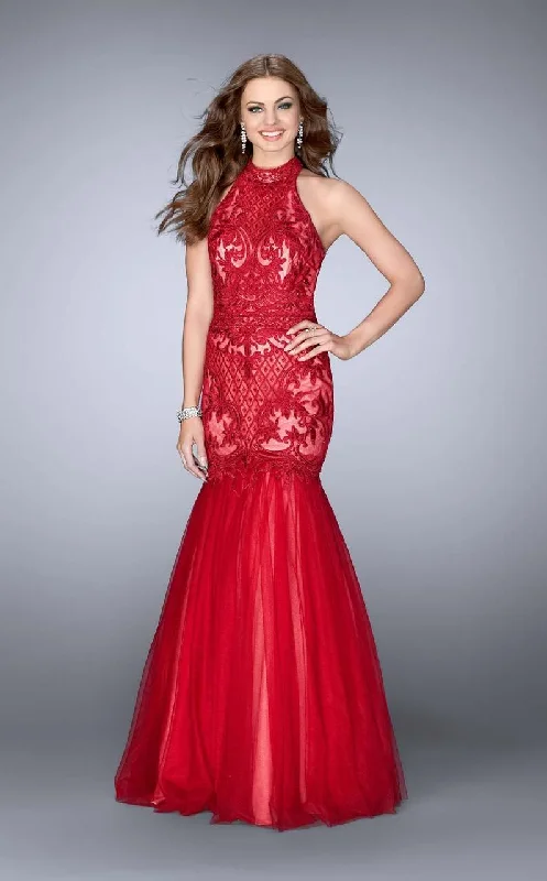 Seasonal Women’s Fashion Trends La Femme Gigi - 24394 High Halter Embroidered Mermaid Gown Seasonal Women’s Fashion Trends La Femme Gigi - 24394 High Halter Embroidered Mermaid Gown