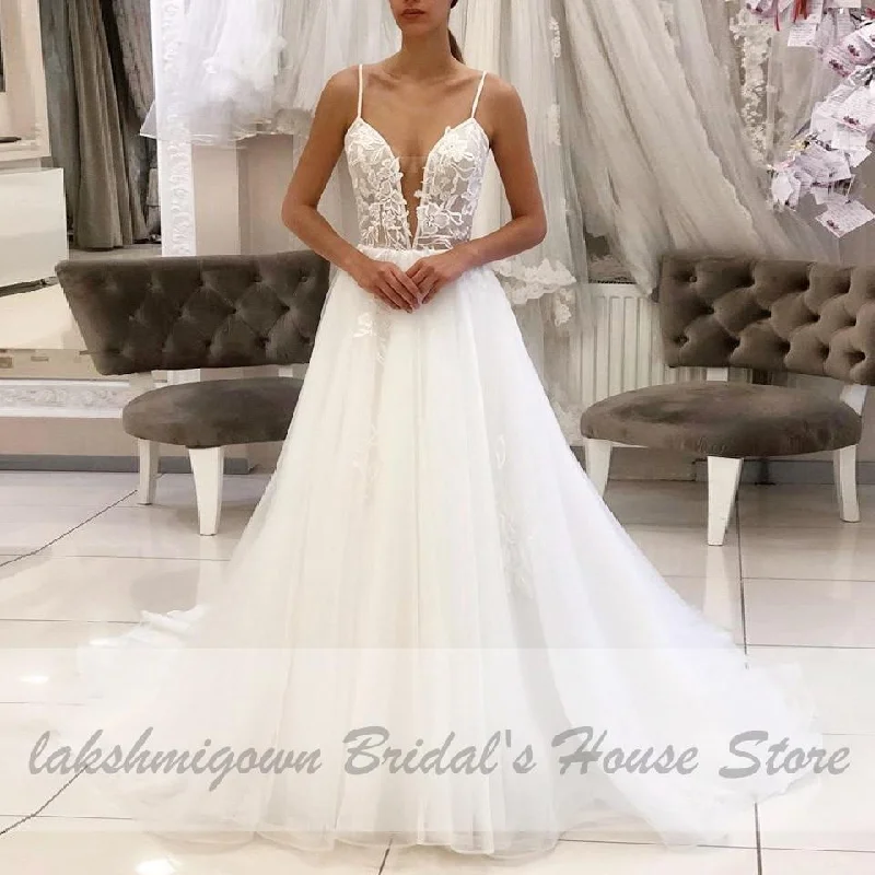 Discover Promotions Roycebridal Tulle Beach Wedding Dress Spaghetti Straps Sexy