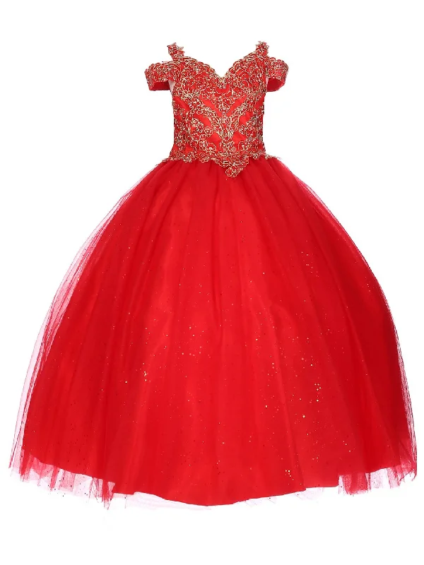 Chic And Edgy Bliss Little Girls Red Gold Coiled Rhinestone Off Shoulder Ball Gown 2-6 Chic And Edgy Bliss Little Girls Red Gold Coiled Rhinestone Off Shoulder Ball Gown 2-6