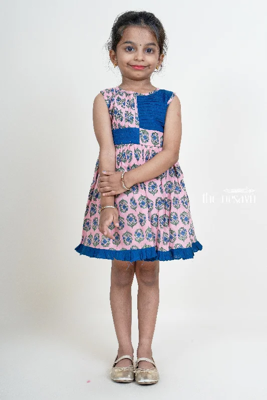 Exclusive Sale Pink With Mid-Night Blue Ruffled Hem Pin-Tucked Cotton Gown For Girls Exclusive Sale Pink With Mid-Night Blue Ruffled Hem Pin-Tucked Cotton Gown For Girls